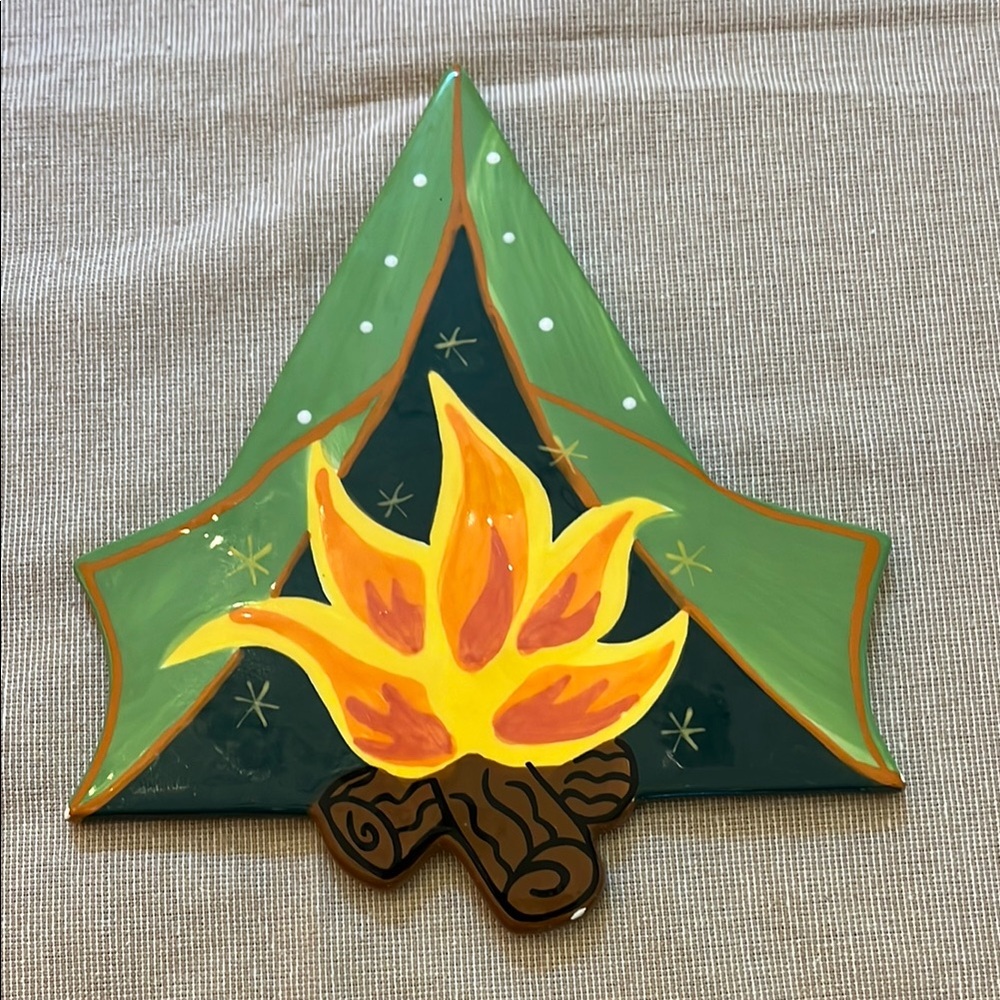 Green and Yellow Campfire Ceramic Decor Attachment